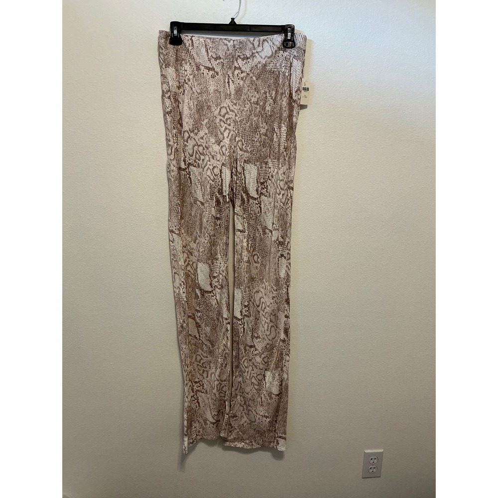 Anthropologie Snake Print Wide Leg Pant L Tall NWT Brown Cream Viscose OB2240383 - Picture 9 of 10